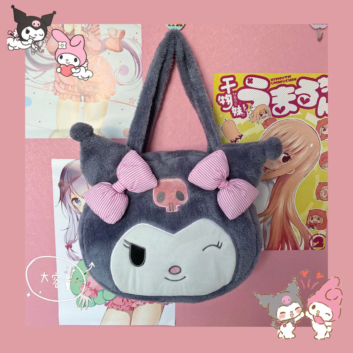 Japanese Cute Student JK Portable Crossbody Backpack Kuromi Plush Bag Large Capacity Daily Sanrio Cartoon student school