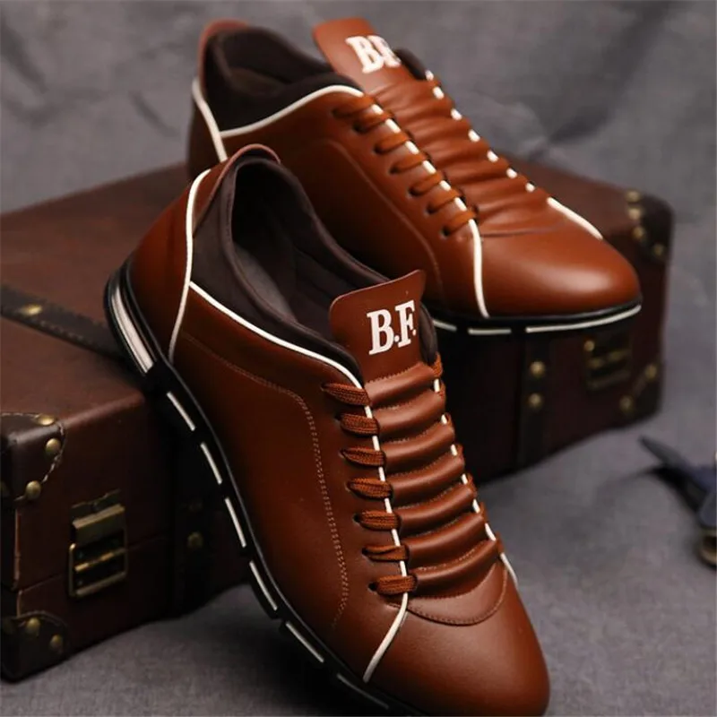 

New leather men's shoes fashion casual beanie men's cowhide leather shoes comfortable business mens sneakers shoes large size 48