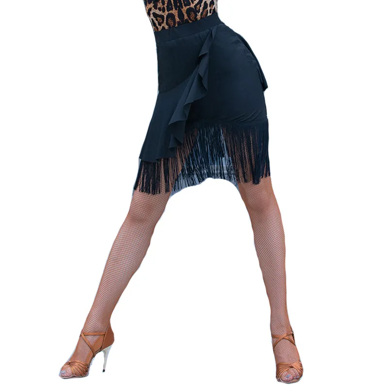

Black Fringe Latin Dance Skirt Salsa Jazz Dancer Tassel Practice Dress Female Adult Show Competition Short Latin Dresses