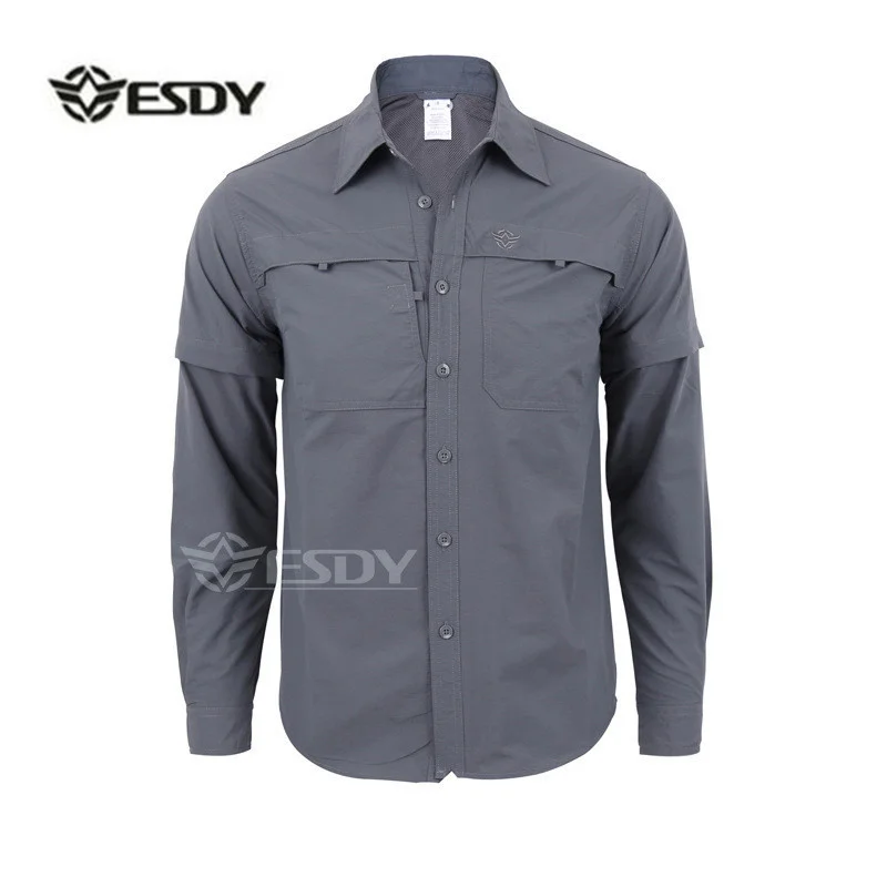 

Outdoor Sports Quick Dry Removable Long / Short Sleeve Shirt Male Climbing Hiking Training Tactical Military Detachable Shirts