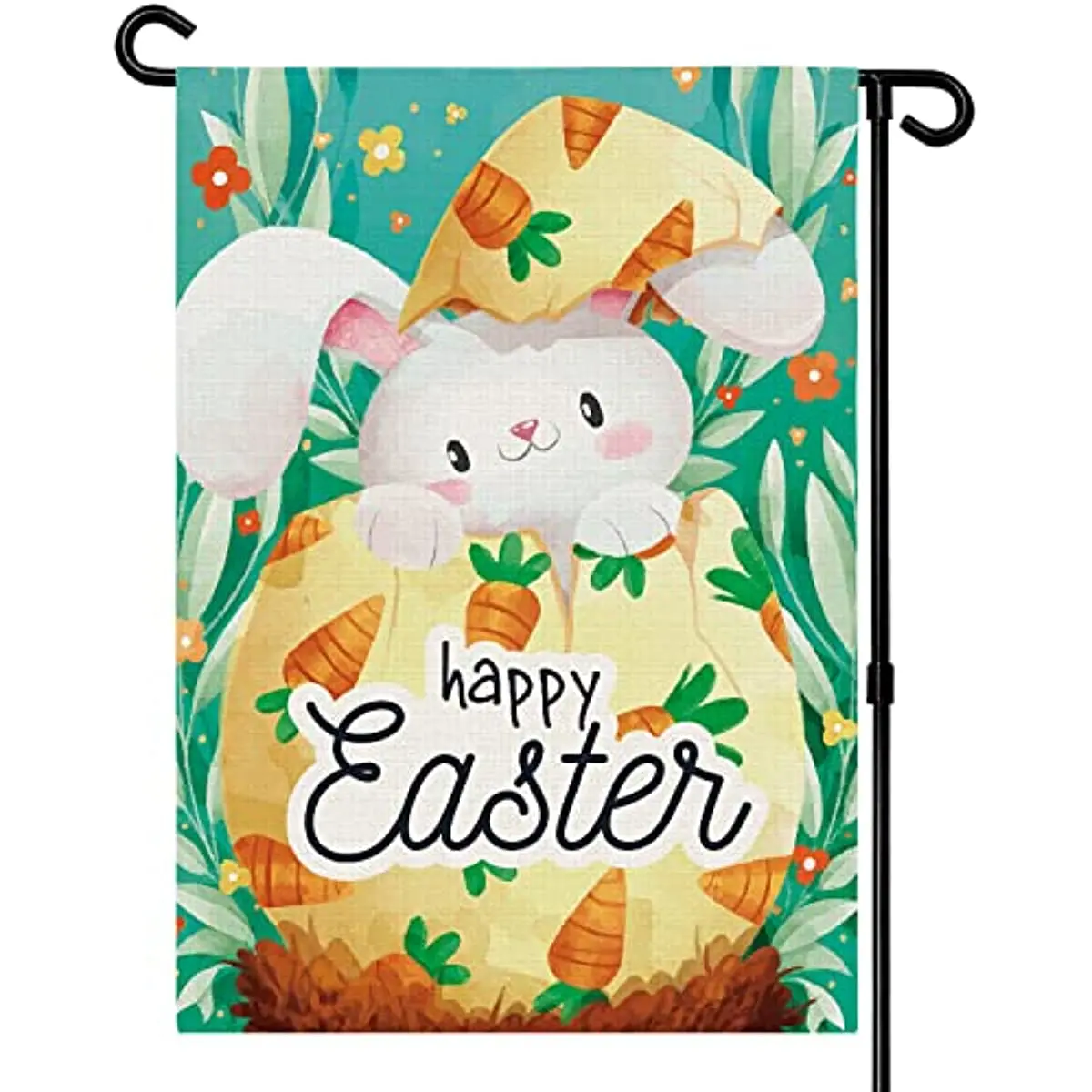 

Cartoon Easter Garden Flag Bunny 12x18 Double Sided Cute Rabbit In Egg with Carrots Spring Decoration for Yard Outdoor Farmhouse