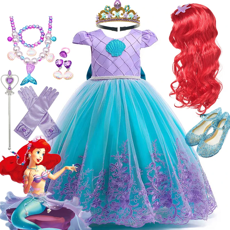 Disney Girl Princess Mermaid Ariel Costume Cosplay Children Luxury Embroidery Dress For Carnival Halloween Party Kids Vestidos