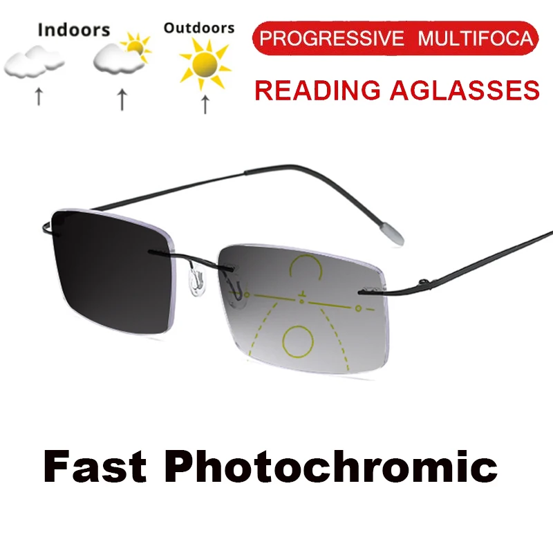 

Фотохромные многофокальные очки для дальнего и ближнего двойного использования без оправы для чтения прогрессивные автоматические очки с защитой от синего фотоблизорукости