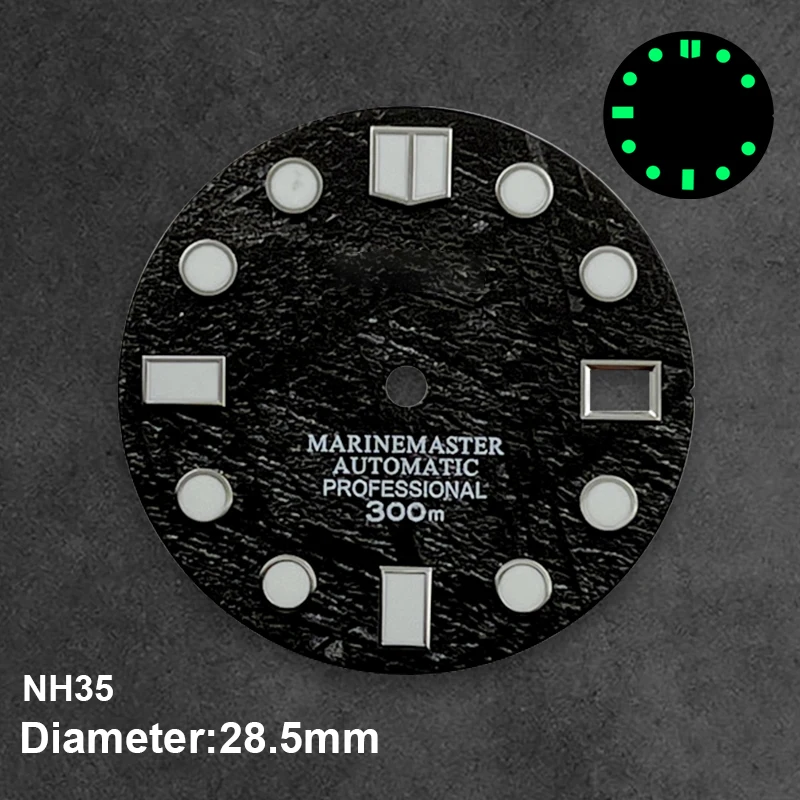 28.5mm S Logo Meteorite Watch Dial SKX007 Diving C3 Green Glow Suitable For NH35 Movement Watch Accessories
