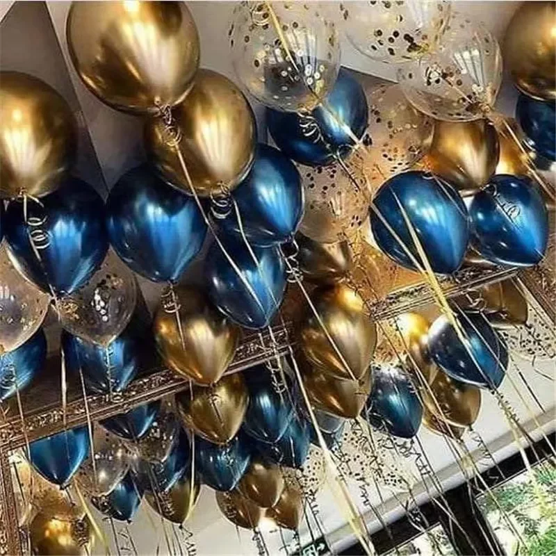 

18pcs 12inch Golden Blue Metallic Confetti Latex Balloons Birthday Party Decorations kids Boy Adult Man 16 18 21st 30 40 50