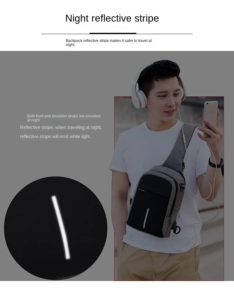 Motorcycle men's briefcase USB sports bag fashion men's zipper bag chest shoulder messenger bag