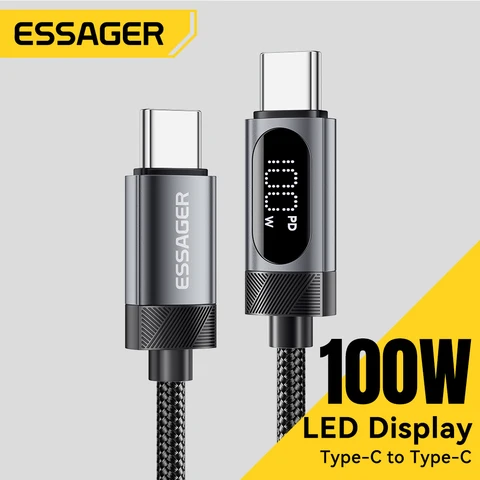Кабель Essager Digital Dispaly USB C для iPhone 16 15 Xiaomi Huawei 100 Вт PD Быстрая зарядка для Macbook iPad Кабель типа C к типу C