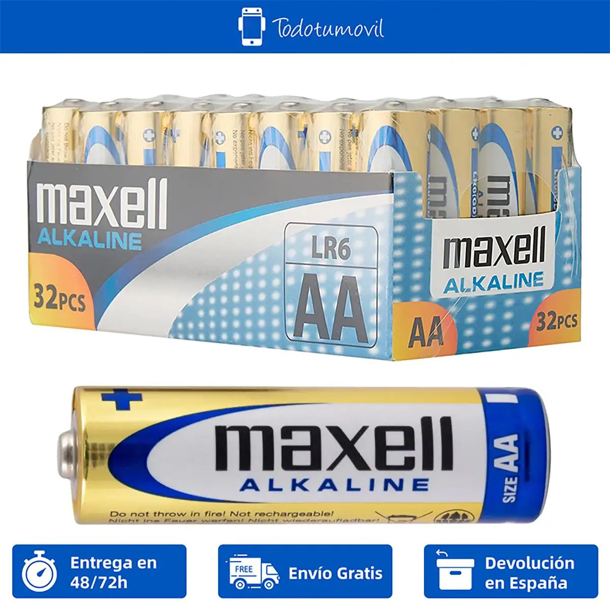 

Pilas Maxell bateria original Alcalina Tipo AA LR6 en blister 32X Unidades