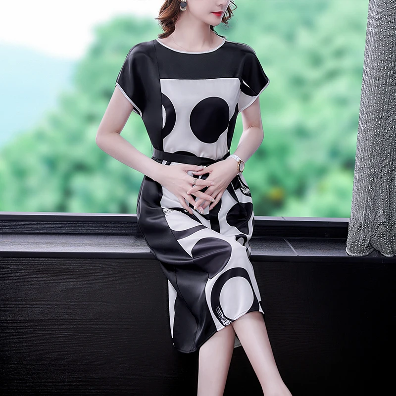 

Платье Chikichi женское атласное с круглым вырезом, повседневное Макси-платье в горошек, с завязкой на талии, большие размеры, лето 2022