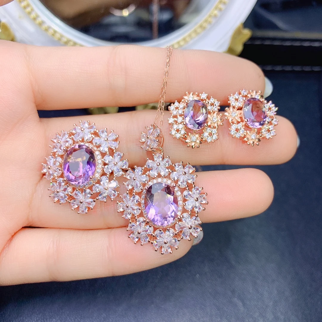 

Exquisite Jewelry Ametrine 925 Sterling Silver Women's Fashion NecKLACE Pendant Ring Earring 6*8 8*10mm Gemstone