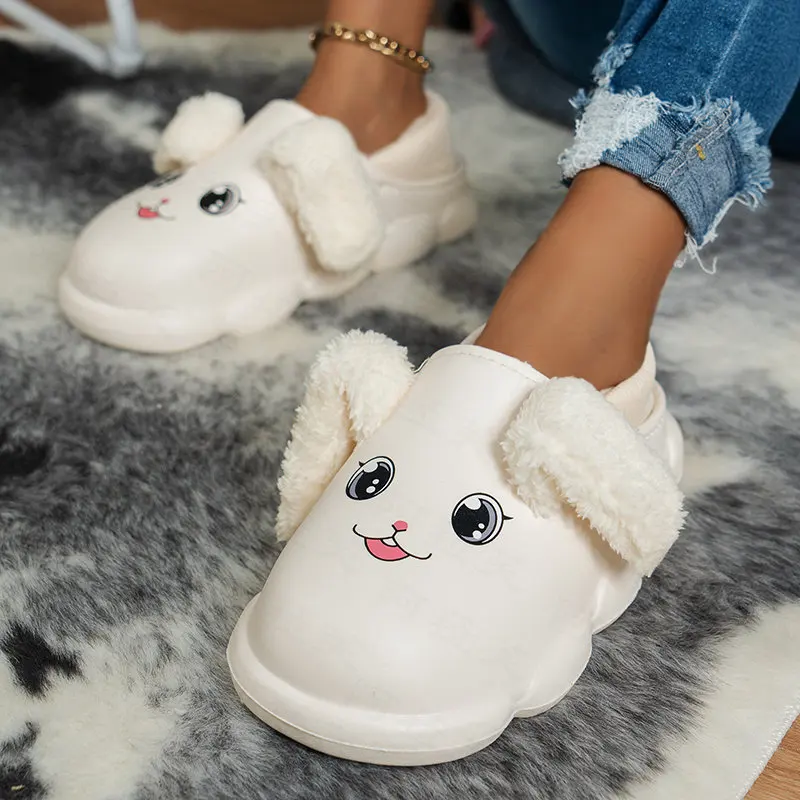 

Шлепанцы женские с кроличьими ушками, повседневные теплые меховые тапочки, Швабра, на платформе, сланцы с животными, зимний сезон 2023