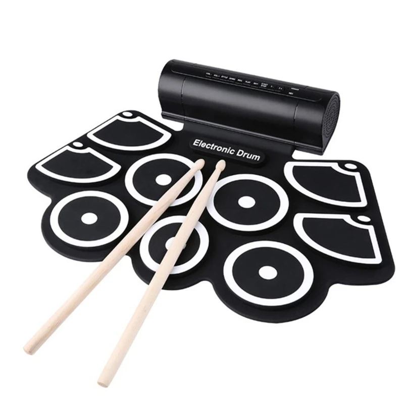WXTF Portable MIDI Electronic Roll Up Drum Kit with Built in Speakers USB Foot Pedals and Drumsticks