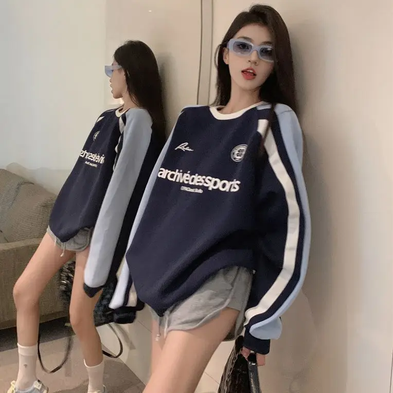 

Hsa 2023 Women Fall New clothes korean fashion loose letter tee shirt oversize patchwork chic y2k vintage autumn t-shirts women