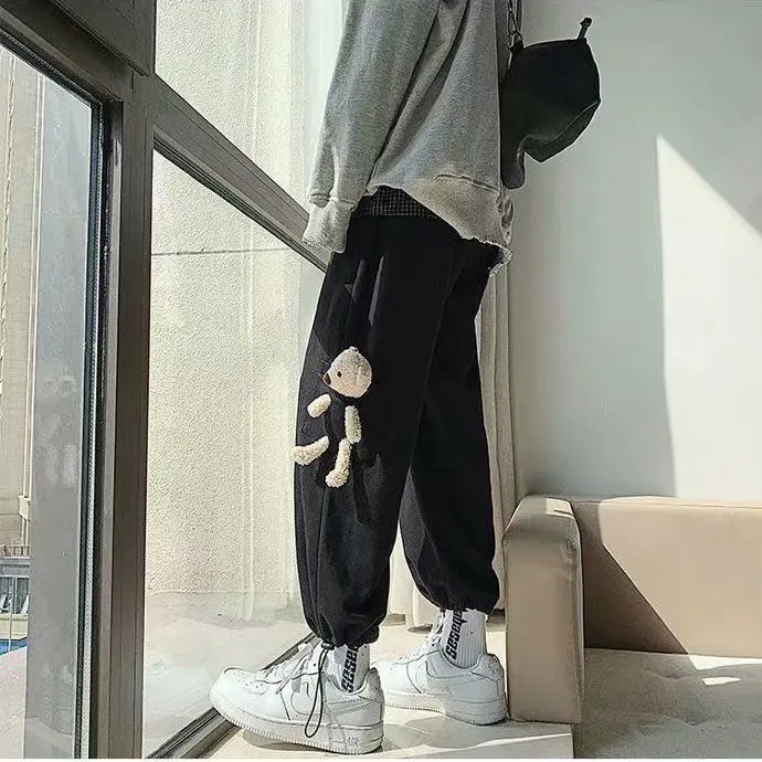 

Брюки Prowow мужские вельветовые, джоггеры с кулиской, винтажные свободные джоггеры с маленьким медведем, однотонные, весна-осень 2022