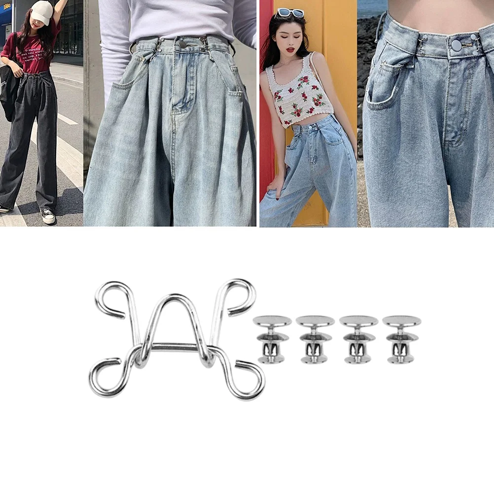

4 Sets Adjustable Metallic Jeans Jeans Pants Fit Sewing Metal Button Or Reduces an Inch to Any Pants Waist in Seconds for