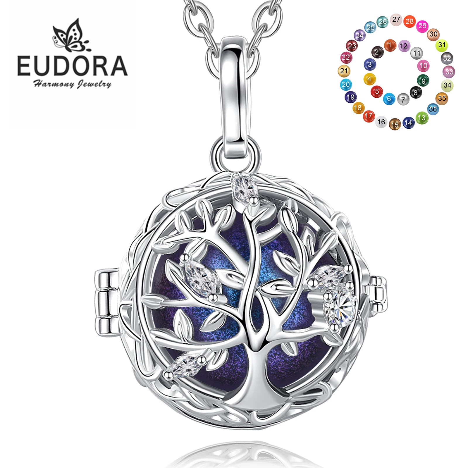 Eudora 18MM Harmony Ball Tree of Life Necklace Pregnancy Chime Bola Angel Caller Exquisite Women DIY Jewelry for Maternity Gift