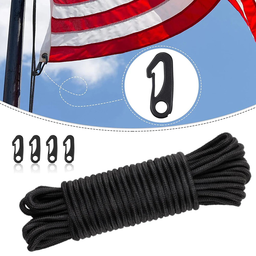 

Useful Brand New Flag Rope Parts Accessories Black Fittings Flag Pole Rope Kit Nylon Pull Snap Hooks Swing Tie