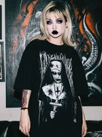 deeptown dark gothic black tshirts women punk emo oversized t shirts female loose grunge graphic print tee tops mall goth