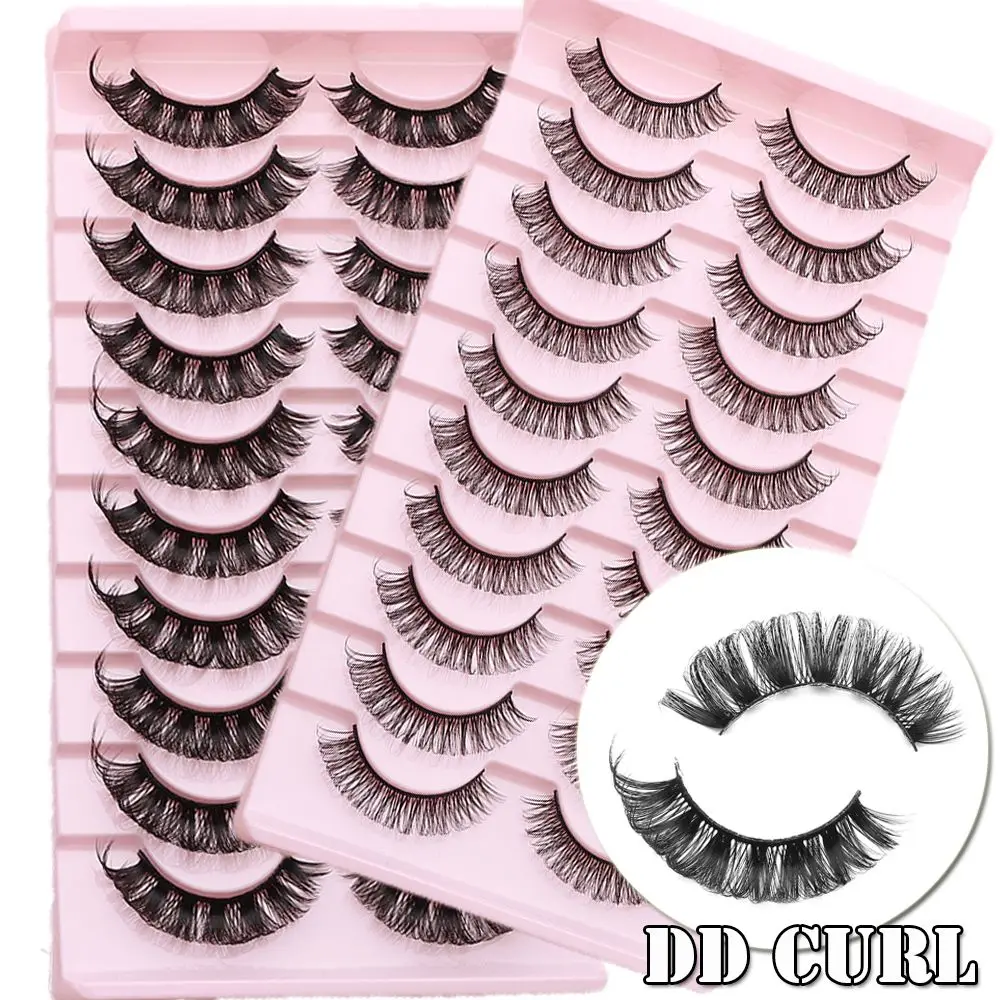 

10Pairs 3D Mink Russian False Eyelashes DD Curl 10-23mm Super Volume Reusable Fluffy Natural Super Volume Fake Lashes Extensions
