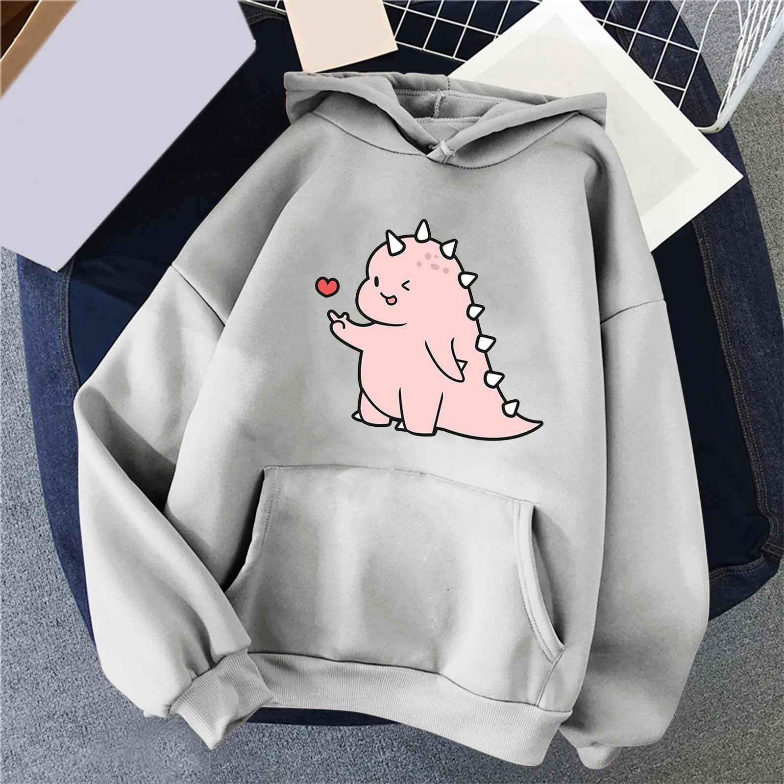 

Woman's Hoodies Women Casual Sweatshirt Hoodie Dinosaur Print Hooded Drawstring Pocket Sweatshirt Stocking Gift Boy