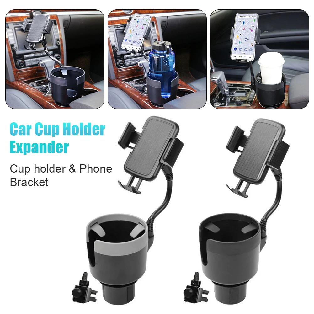 

Car Cup Holder Expander with Phone Holder Adjustable Base for Hydro Flask 32/40oz Yeti 20/26/30oz Ramblers 4"-7.2" Mobile Phones