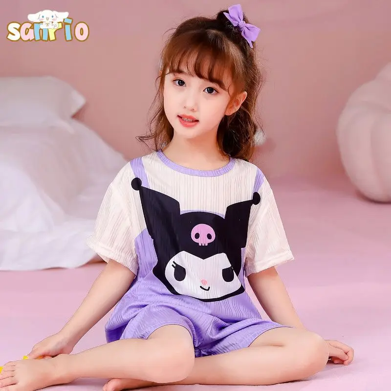 

Anime Sanrio Cinnamoroll My Melody Kuromi Children Pajamas Kawaii Girl Cartoon Short-sleeved Pajamas Two-piece Set New Home Wear