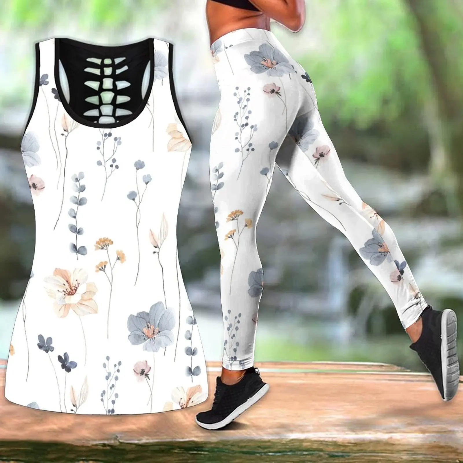 

Женский летний модный комплект для йоги с цветочным принтом