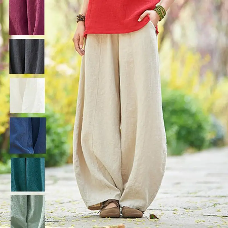 

SUO&CHAO S-5Xl Women's Clothes High Waist Baggy Pants Elegant Pants Solid Cotton Linen Retro Casual Draped Pants Women's Trouser