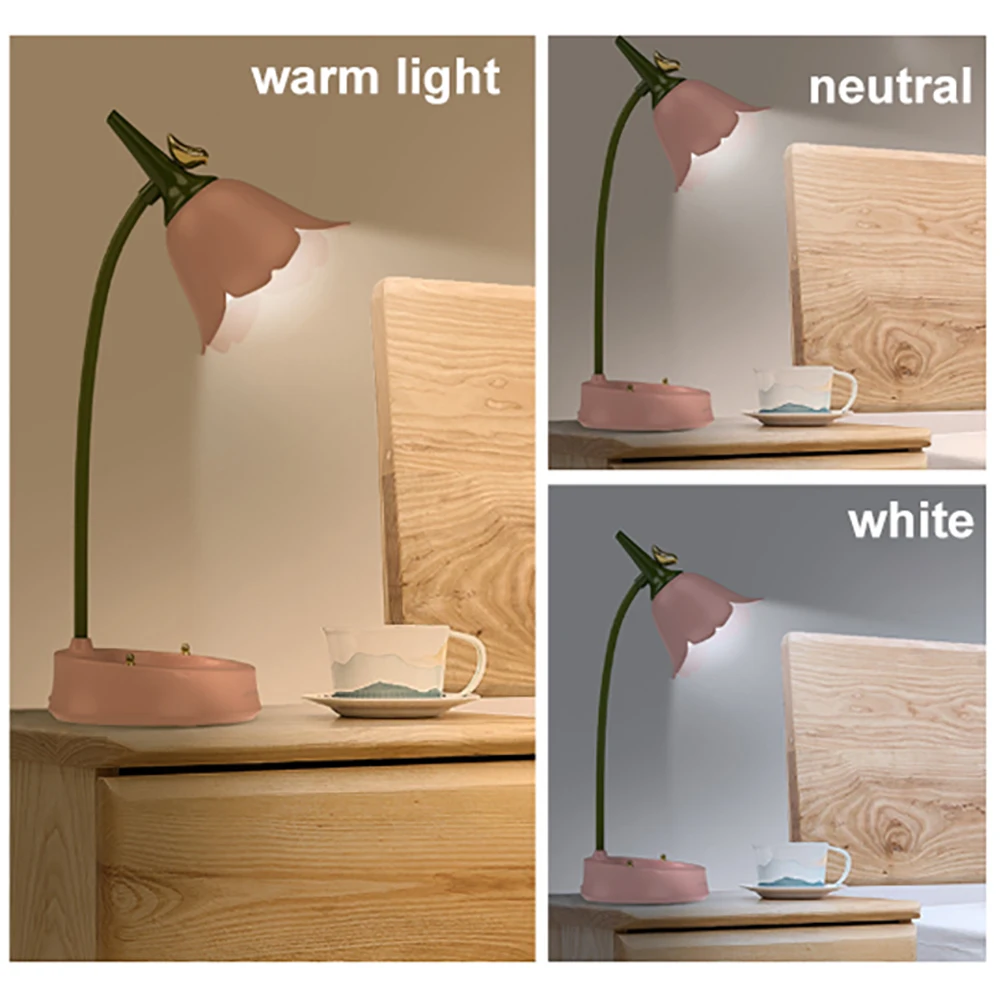 

LED Bedside Night Lamp Eye Protection Flower Shaped Bedside Desk Lamp Stepless Dimming 360 Adjustable for Student Study Room