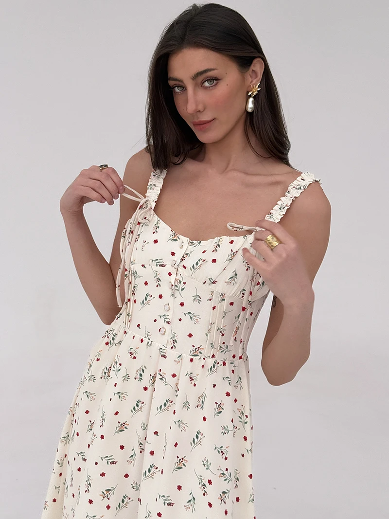 Женское летнее платье без рукавов с цветочным принтом