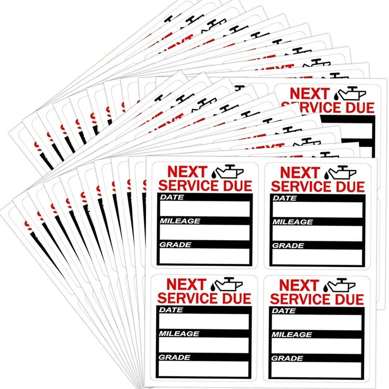 40pcs Oil Change Stickers Date Labels Tag 2x2Oil Service Reminder Stickers Square Shape Black & White Removable Sticker Labels