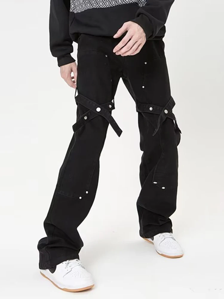 Four Seasons Men's Jeans Korean Trend Letter Print Loose Raw Edge Jeans Hip Hop Design Trousers Streetwear Ins Hot Sale JEANS