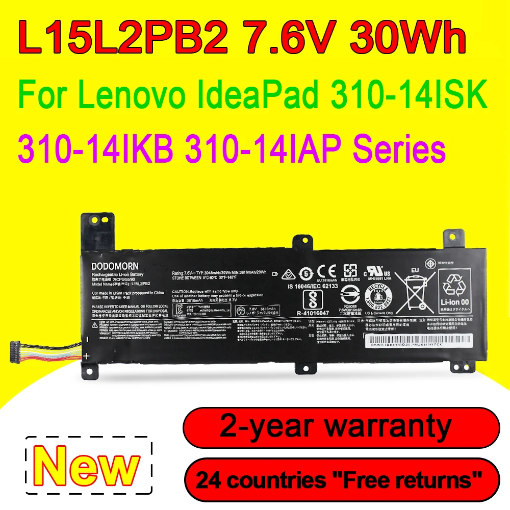 

7.6V 30Wh L15L2PB2 Laptop Battery For Lenovo IdeaPad 310-14ISK 310-14IKB 310-14IAP L15M2PB2 L15C2PB2 L15L2PB3 L15M2PB3 3948mAh