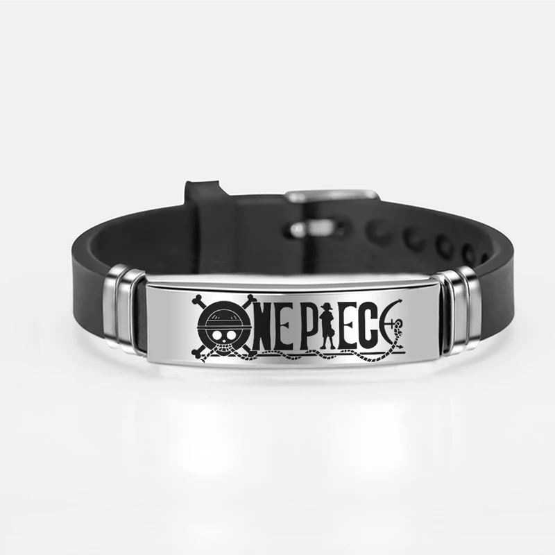 

One Piece Anime Luffy Zoro Bracelet Bangle Straw Hat Pirates Stainless Steel Silicone Adjustable Bracelets Cosplay Jewelry