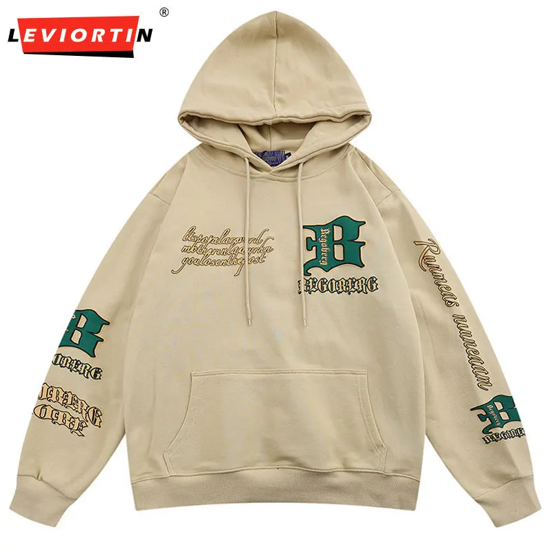 

2022 Hoodie Sweatshirt Men Streetwear Retro Letter Graphic Hooded Pullover Cotton Harajuku Vintage Hoodie Hip Hop Clothing