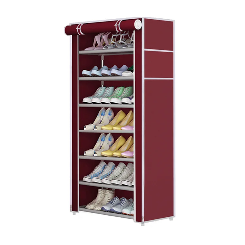 

Modern 8 Tier Shoe Storage Closet Organizer Rack with Cover Burgundy