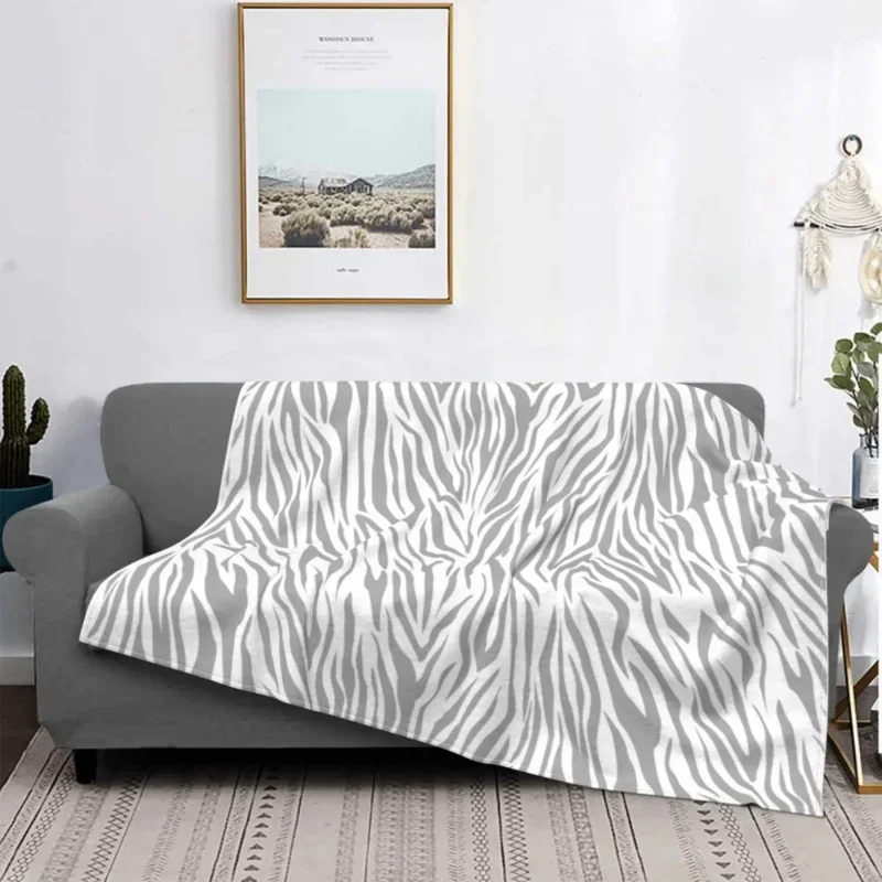 

Modern Gray White Zebra Animal Fleece Decoration Stripes Multi-Function Soft Throw Blankets For Bedding Bedroom