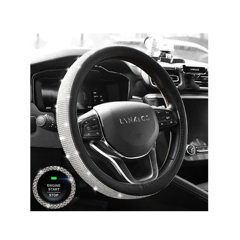 

Аксессуары для автомобиля Bling для девочек, женщин, комплект чехлов для руля 38 см с белыми бриллиантами