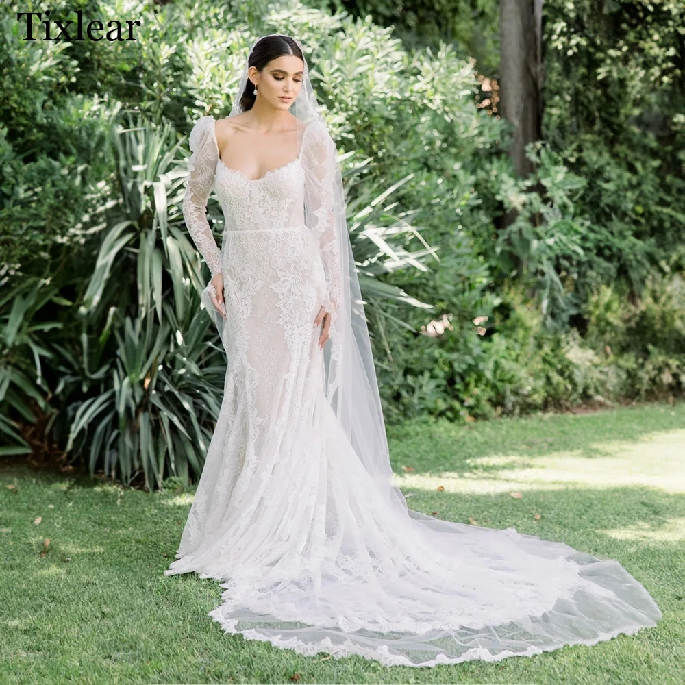 

TIXLEAR Elegant Wedding Dresses For Woman Scoop Neck Mermaid Exquisite Backless Appliques Tulle Lace Vestidos De Novia