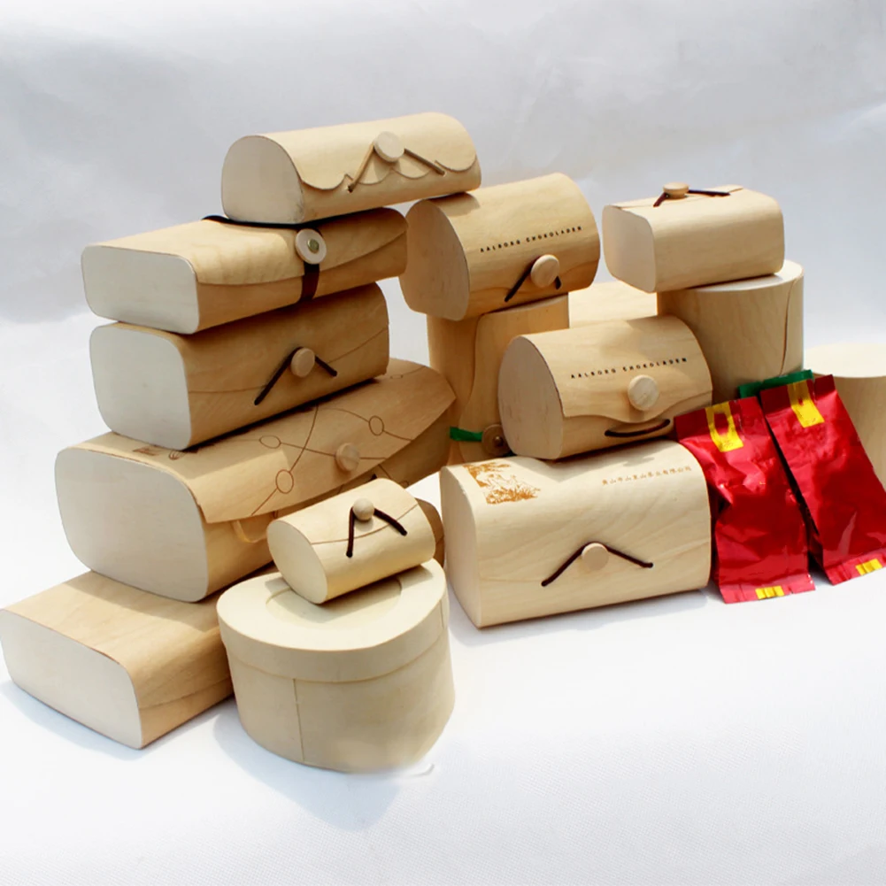 

1PCS Natural Birch Wooden Storage Boxes Ring Boxes Jewelry Organizer Craft Boxes Curved Gift Boxes For Home Accessories