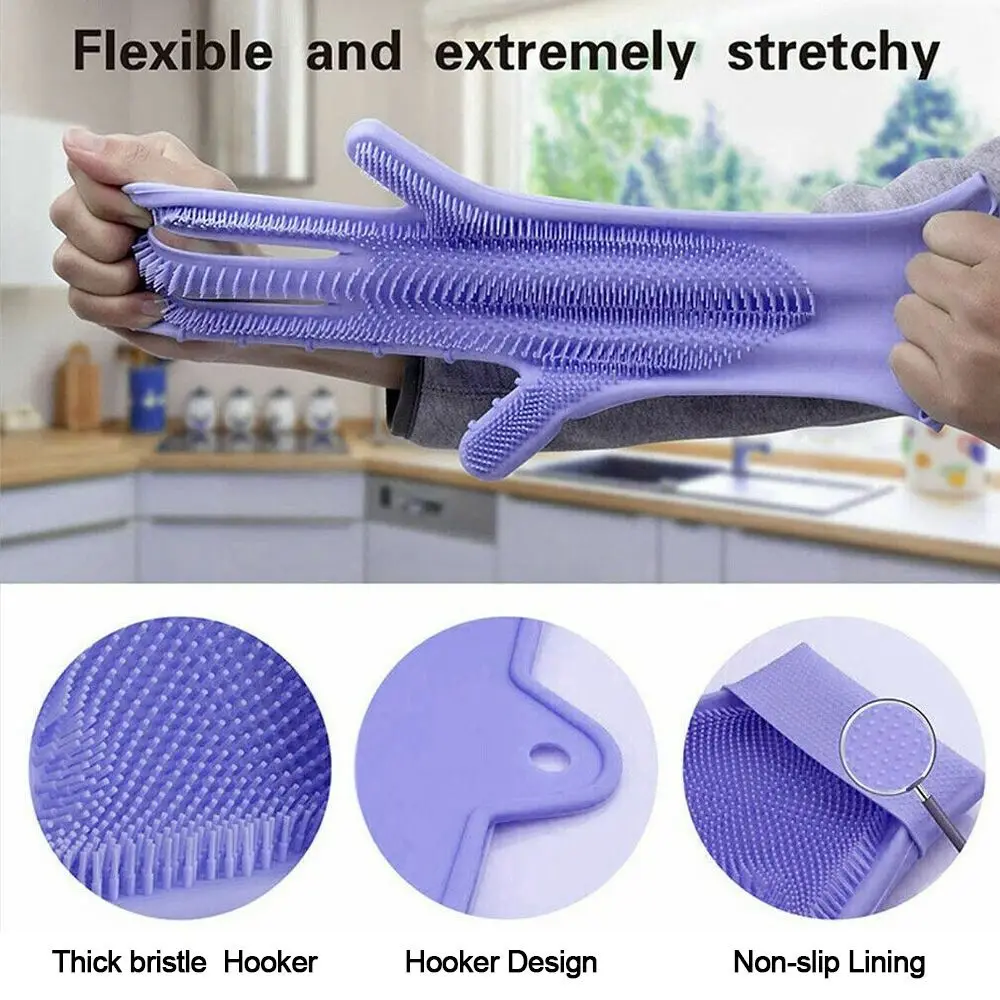 

Household Kitchen Cleaning Tools Car Clean Pet Hair Care Cleaning Scrubber Dish Washing Silicone Cleaning Gloves