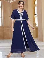 toleen 2022 summer plus size large long maxi dresses women elegant crystal blue muslim party evening festival oversized clothing