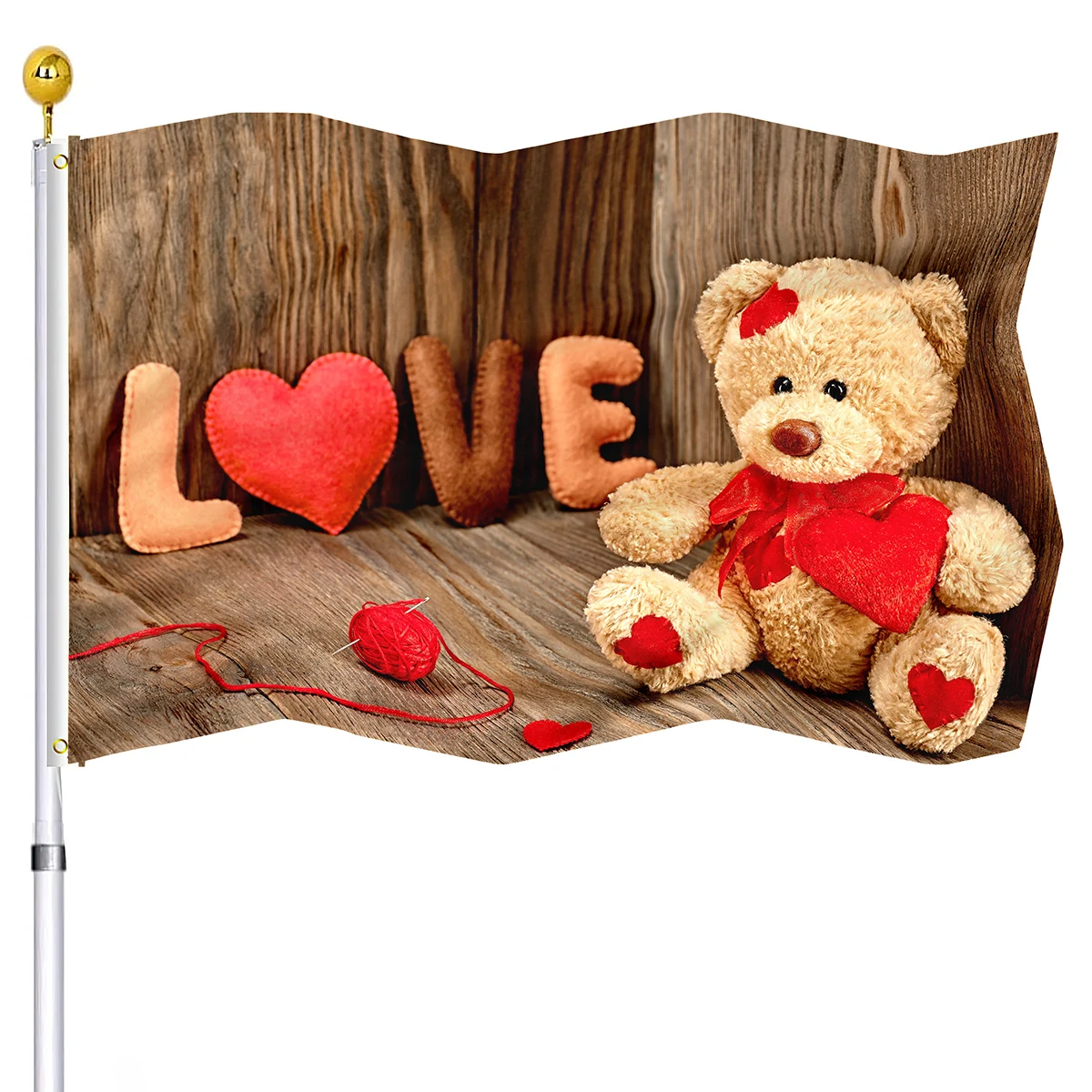 

Teddy Bear Flag for Valentine Day Flags House Inside Porch Outside Decorations Banner with Brass Grommets Flags for Women Men