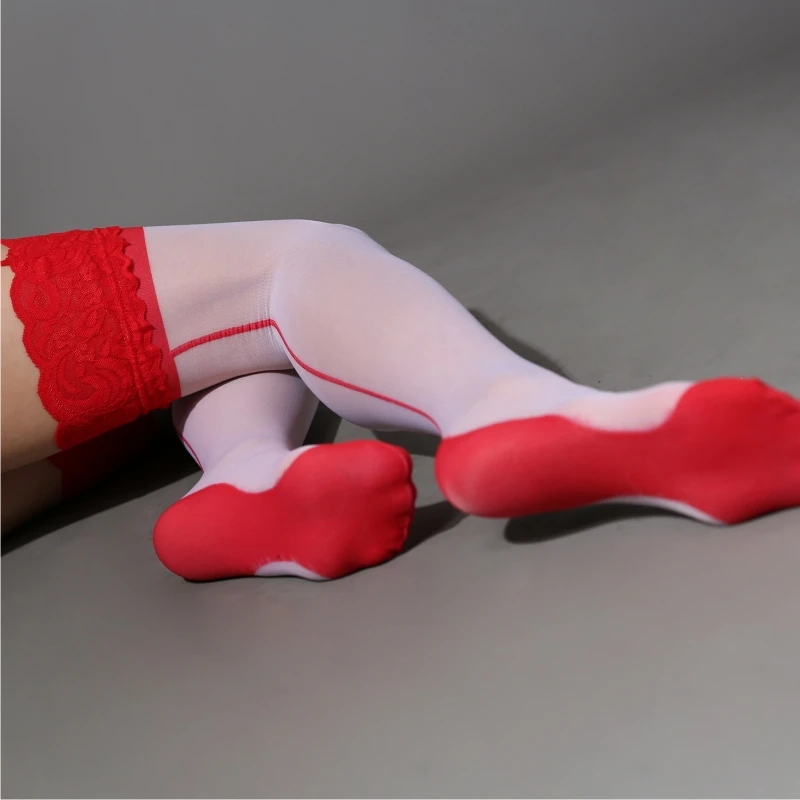 Кружевной верх 20D винтажные лоскутные высокие чулки до бедра с кубинским