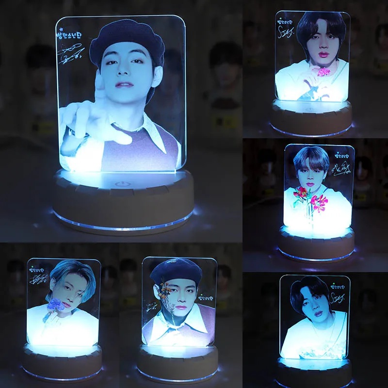 

Kpop Bangtan Boys Светодиодные ночные светильники, Декоративные Акриловые 3D светильники, настольные прикроватные светильники, аниме, декор для спа...
