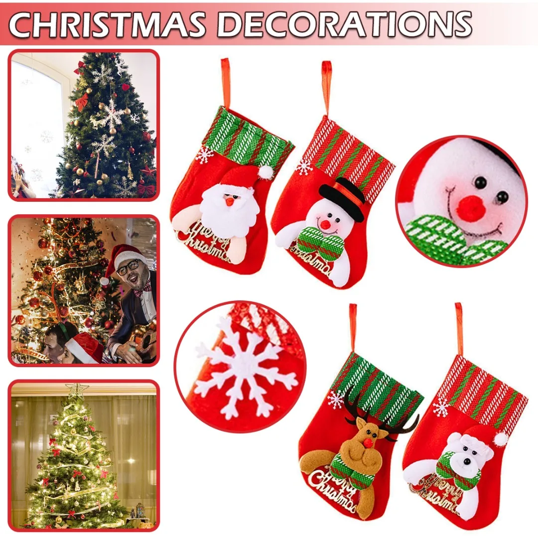 Christmas Tree Hanging Mini Stockings Decoration Small Candy Gift Bag Home Ornaments Xmas Candy Bags For Christmas Wreath Decor