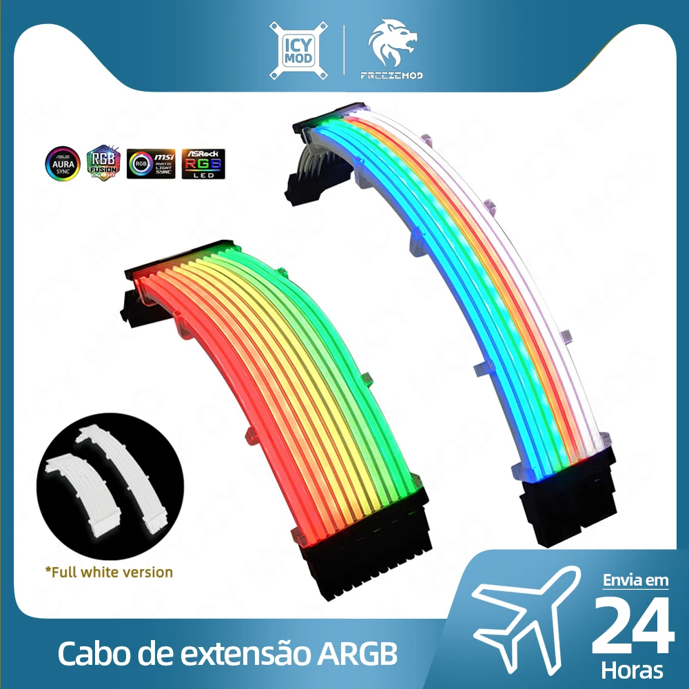 Cabo de extensão da placa-mãe RGB 24PIN Cabo de extensão ARGB GPU 8PIN Lighting Streamer Rainbow Neon VGA Extender PC MOD AURA