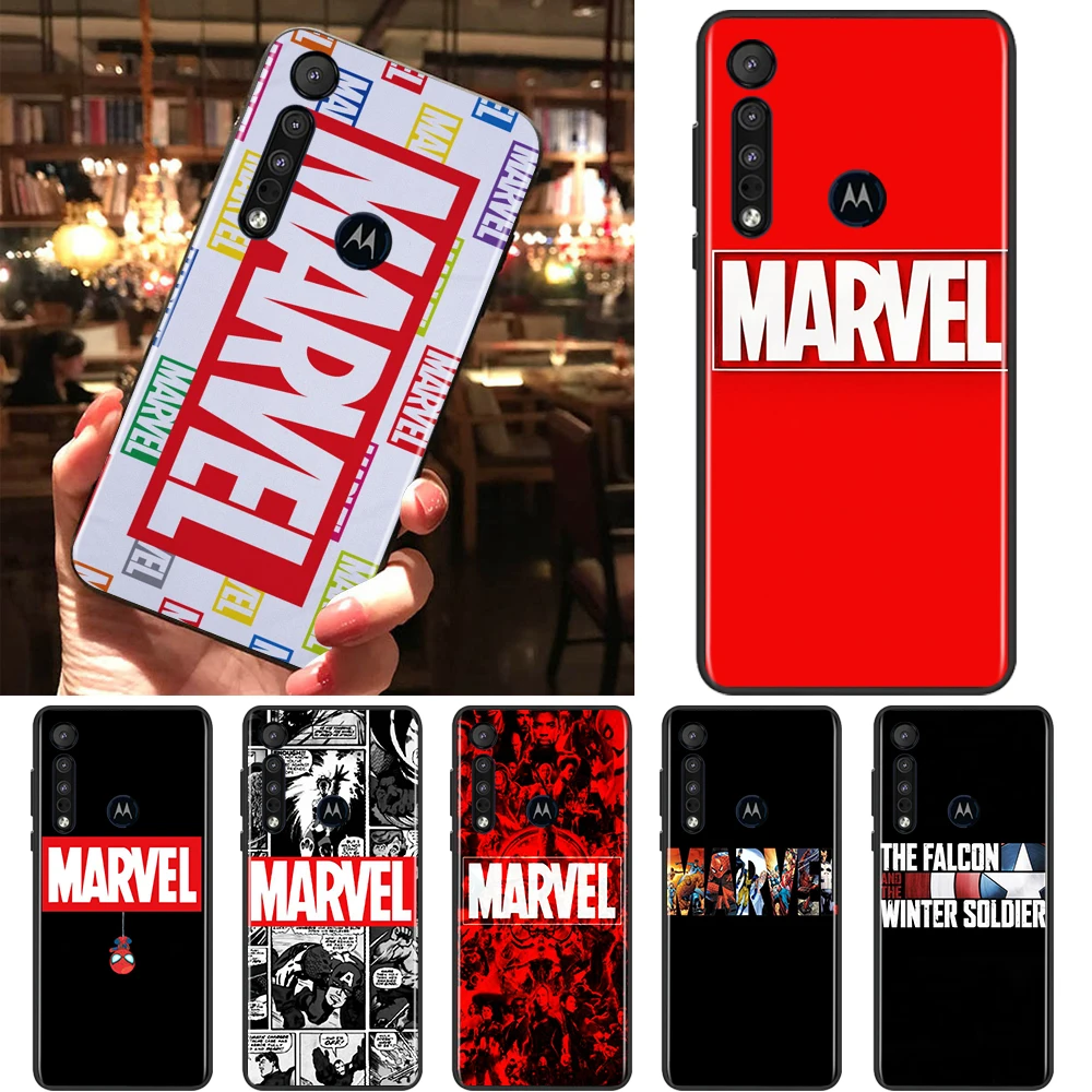

Marvel logo cool Black Phone Case For Motorola E32 G52 G Stylus G71 Edge G60 S G9 G8 20 E7i Power One Fusion Soft Cover Shell