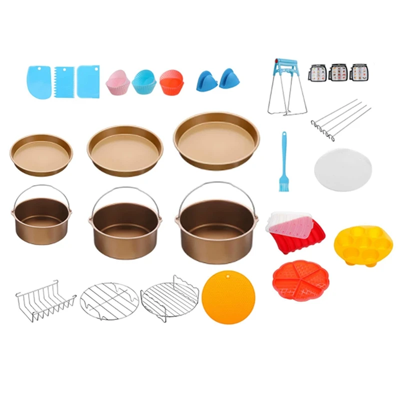

Air Fryer Accessories,Air Fryer Oven Accessory Set With Cake Pan,Pizza Pan,Skewer Rack Silicone Baking Cup Kit