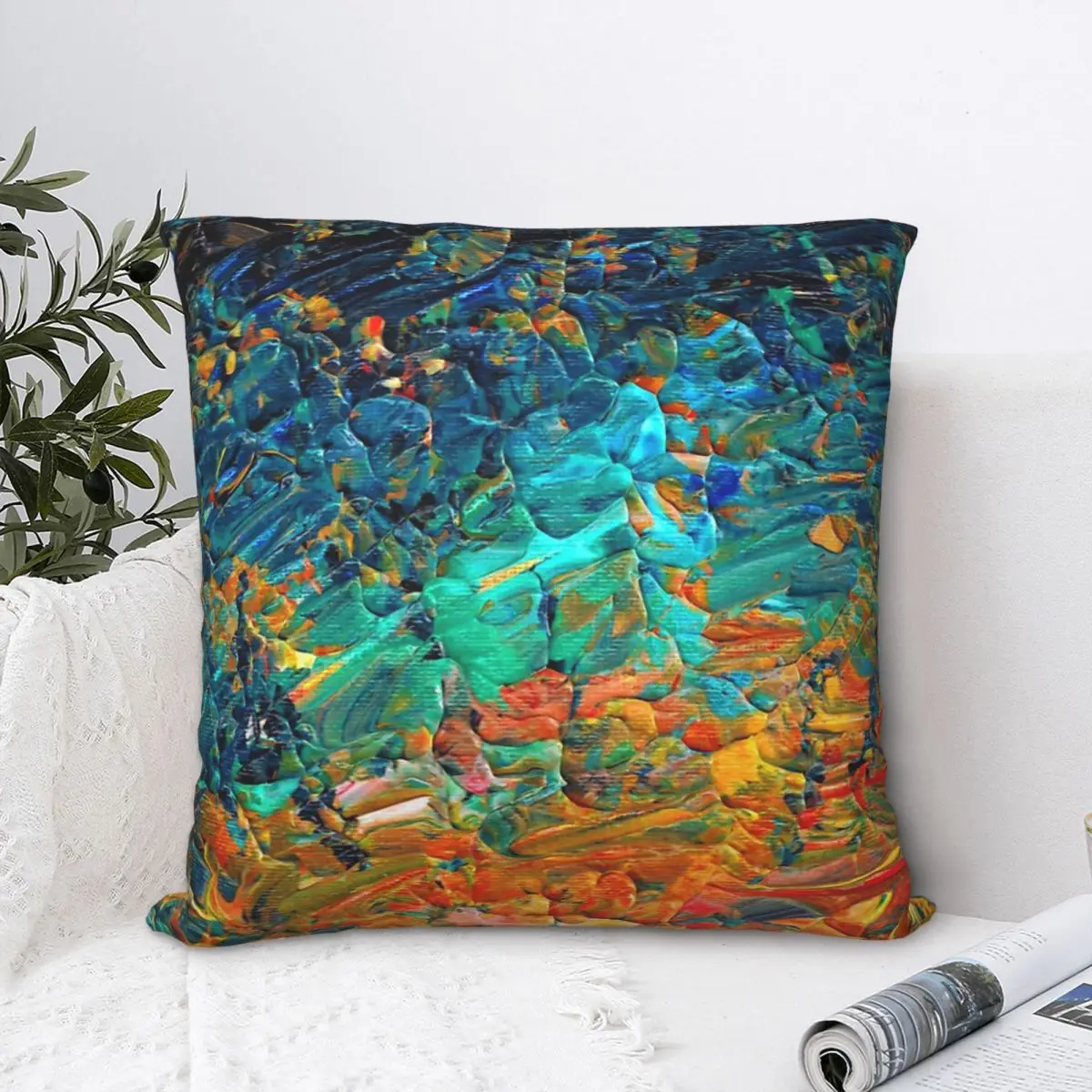 

ETERNAL TIDE Bold Turquoise Aqua Ombre Acrylic Painting Throw Pillow Case Cushion Home Sofa Chair Print Decorative Hug
